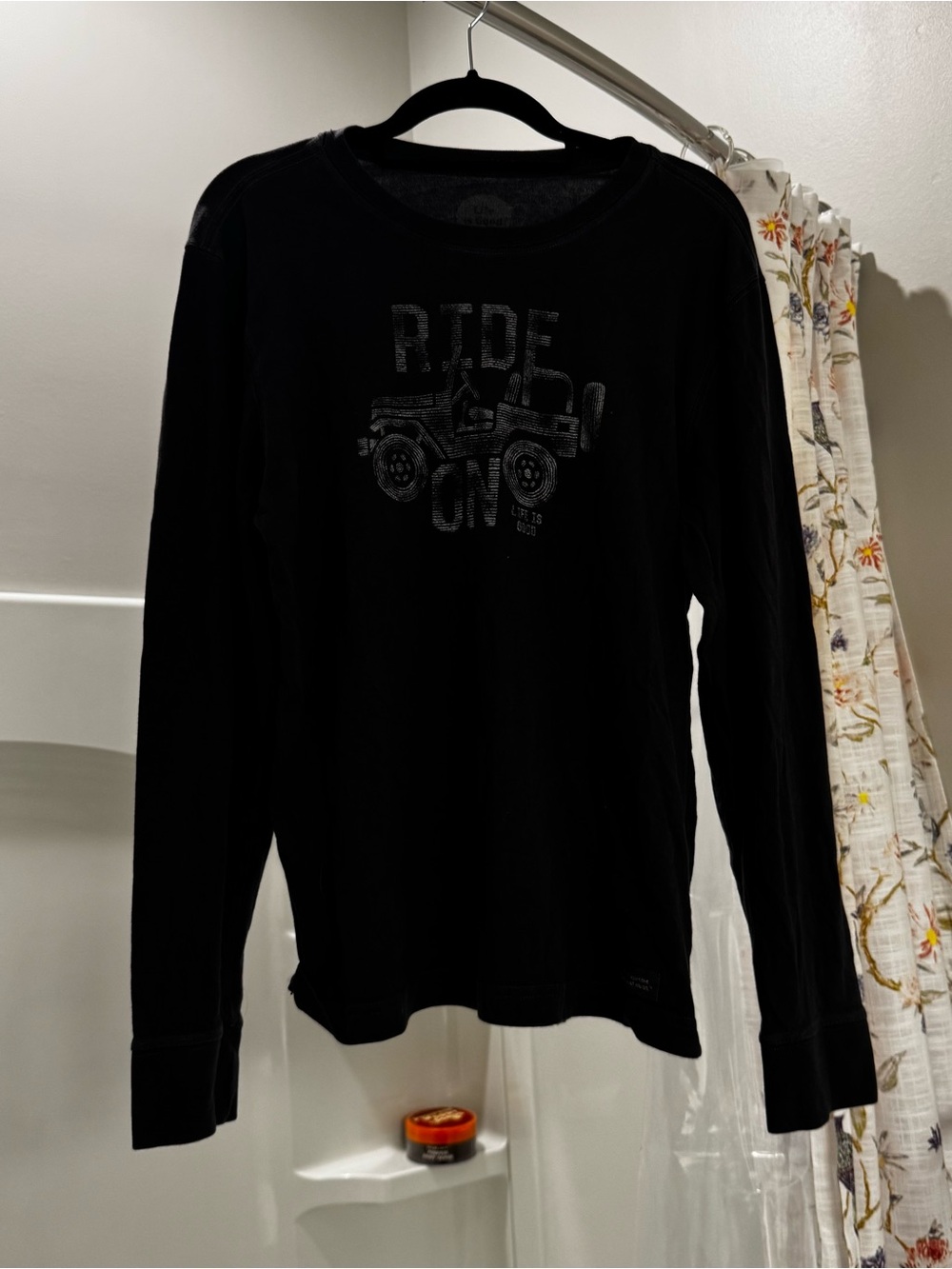 Life is Good Dark Gray Long Sleeve Graphic Tee "Ride On" Jeep Off-Road Size S